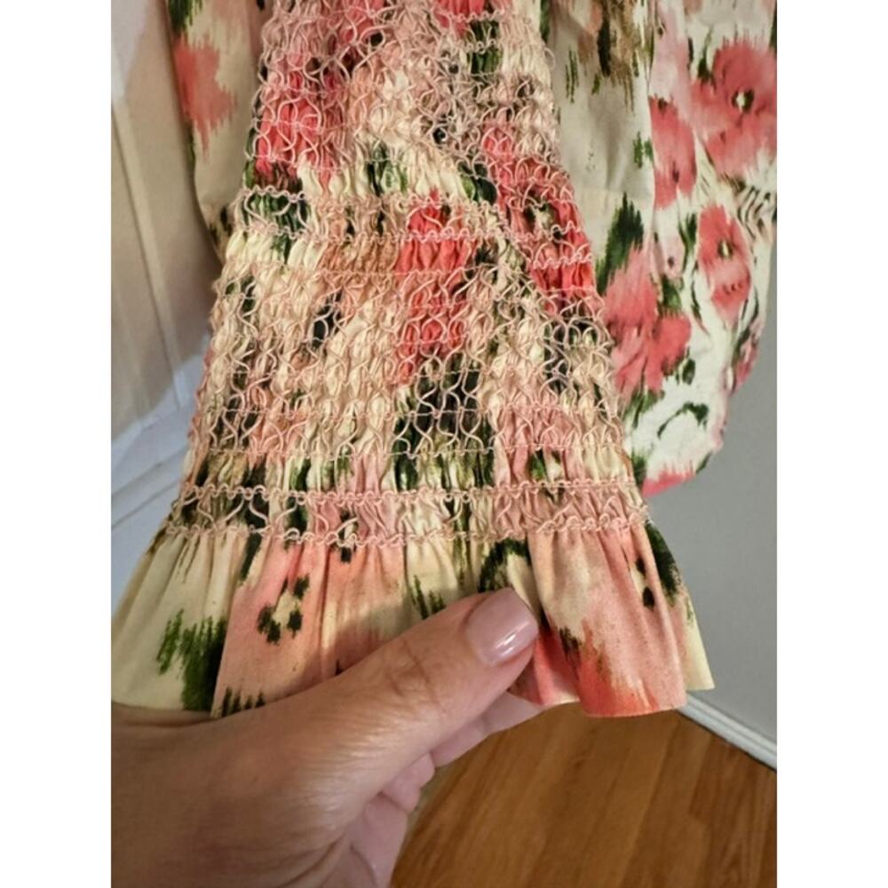 NWOT Tuckernuck Haskell Blouse Pink Green Floral Smocked Cotton S - Picture 6 of 9